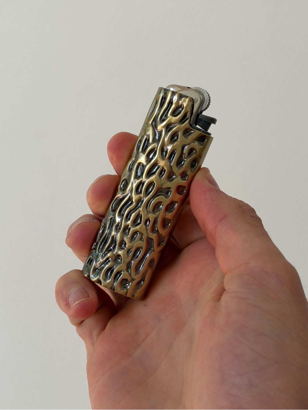 Textured Metal Pocket Lighter in Brushed Gold - Men Accessories